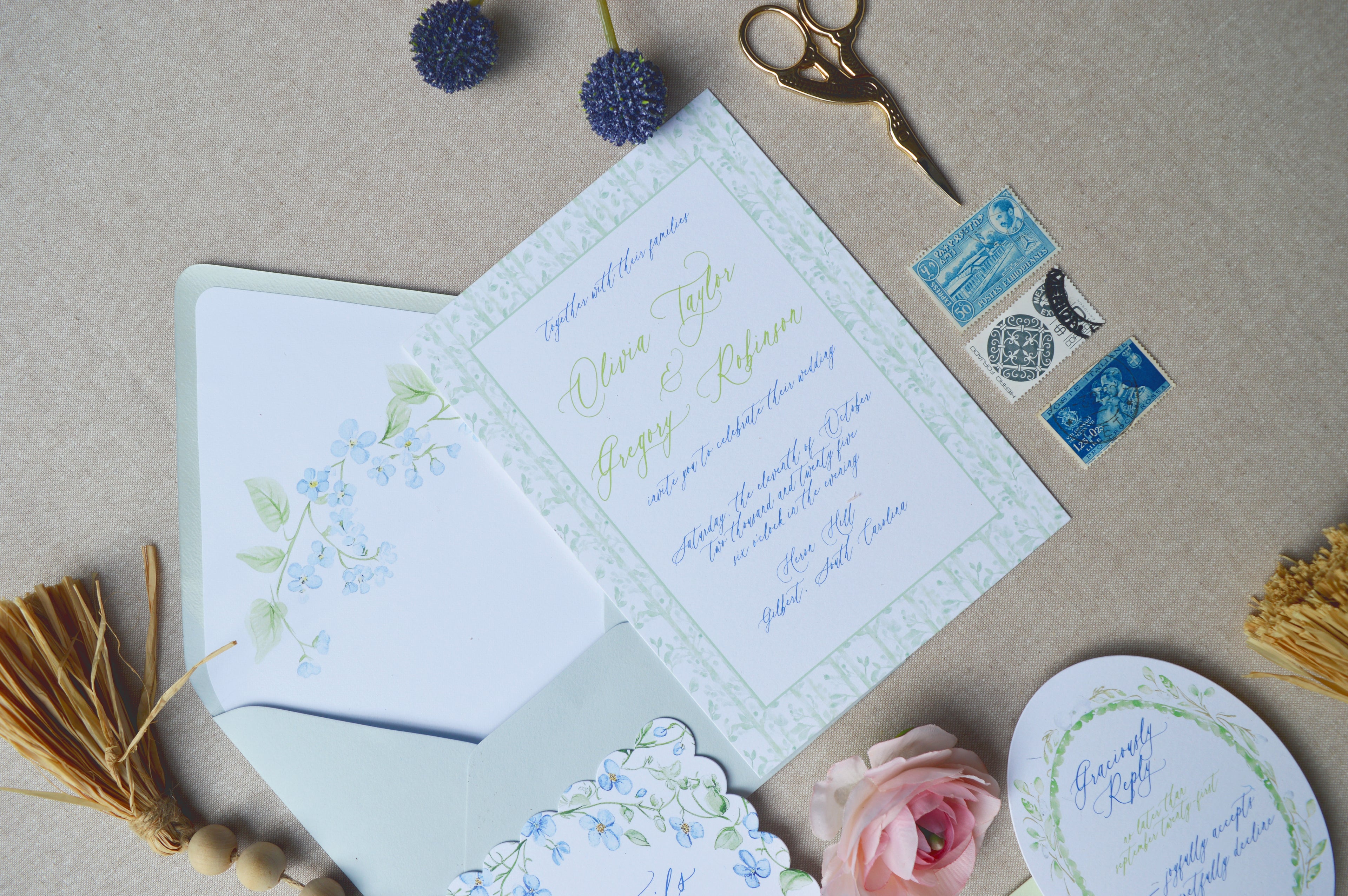 The Forget-Me-Not Semi-Custom Invitation Suite
