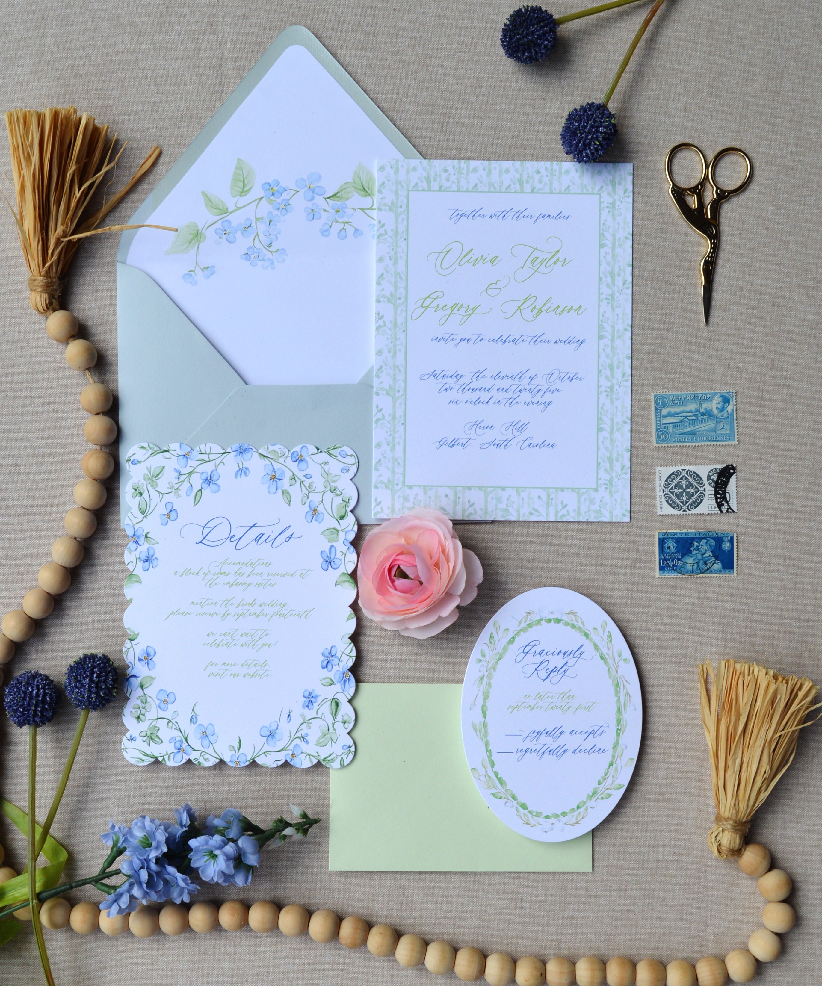 The Forget-Me-Not Semi-Custom Invitation Suite